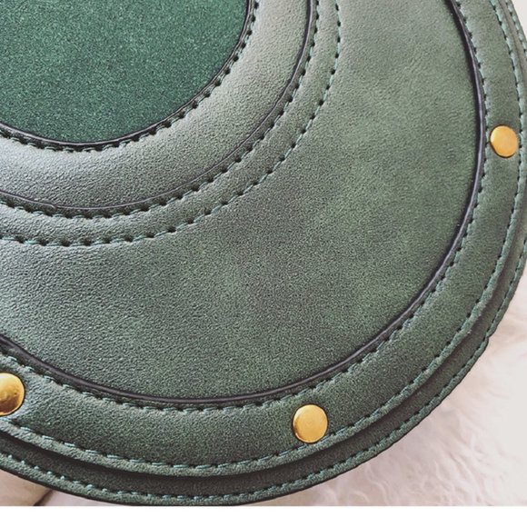 Crossbody Round Bag Small Leather Purse Crossbody Leather Bag - Dark Green - Picture 7 of 13